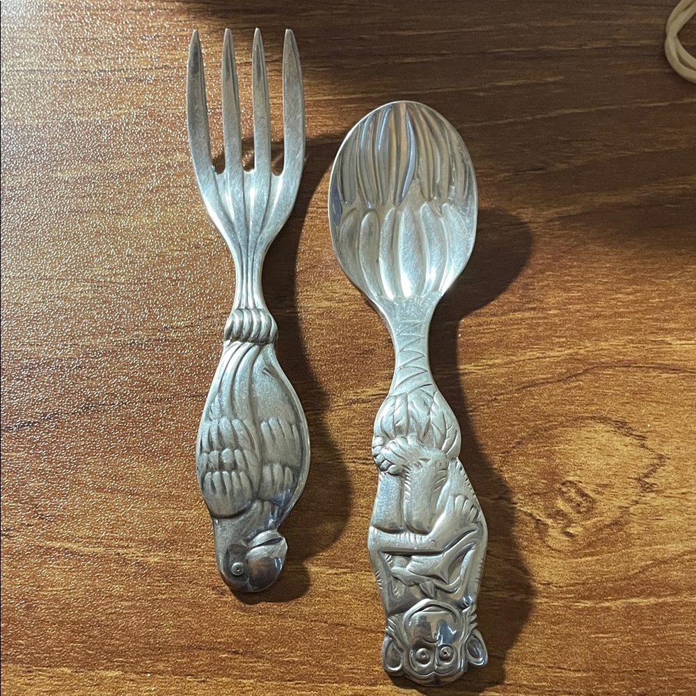 Reed & Barton, set of two Silver plated Animal Design Fork and Spoon Set.